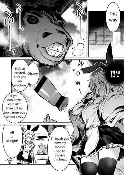 Adventure-chan helps the lustful horse cum so he'll carry her away