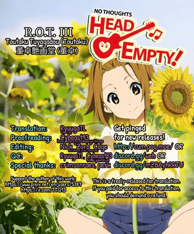 (COMIC1☆5) [Toutaku Tuyagadou (Toutaku)] R.O.T 3 Ricchan ga! Ore no shiranai aida ni! Tsurai! (NeToRare te.) | R.O.T Ricchan in Pain! Only I Didn’t Know She Was Taken by an Old Man (Cuckolded) (K-ON!) [English] [head empty]